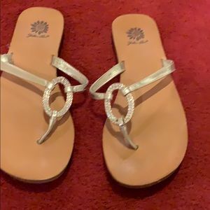 Yellow Box silver, rhinestone flip flops, size 8.5